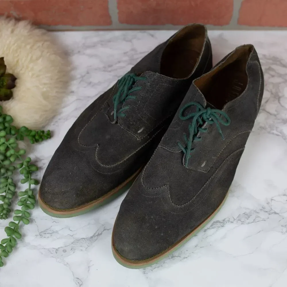 J D Fisk Gray Suede Leather Wingtip Oxford Shoes Green Sole SIZE 12 men's
